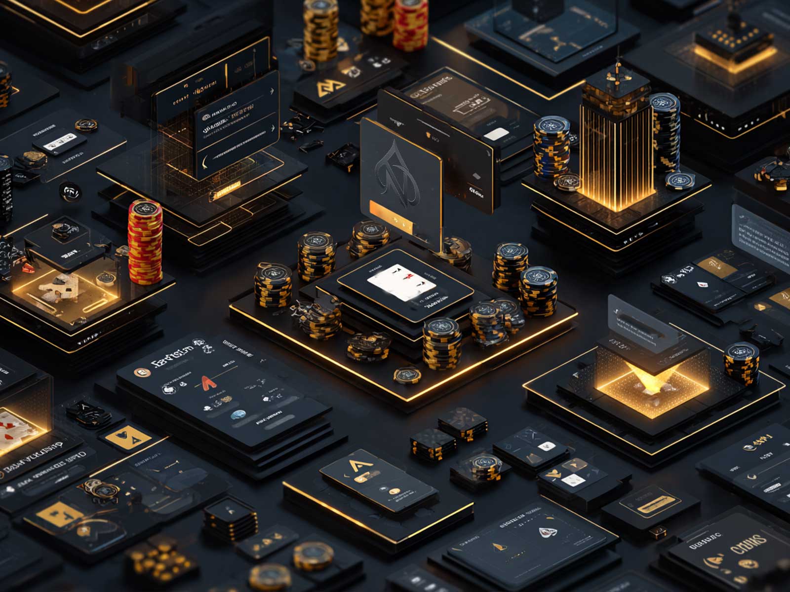 A complete standalone poker business, poker table on a gold foundation with servers, wallet and analytics